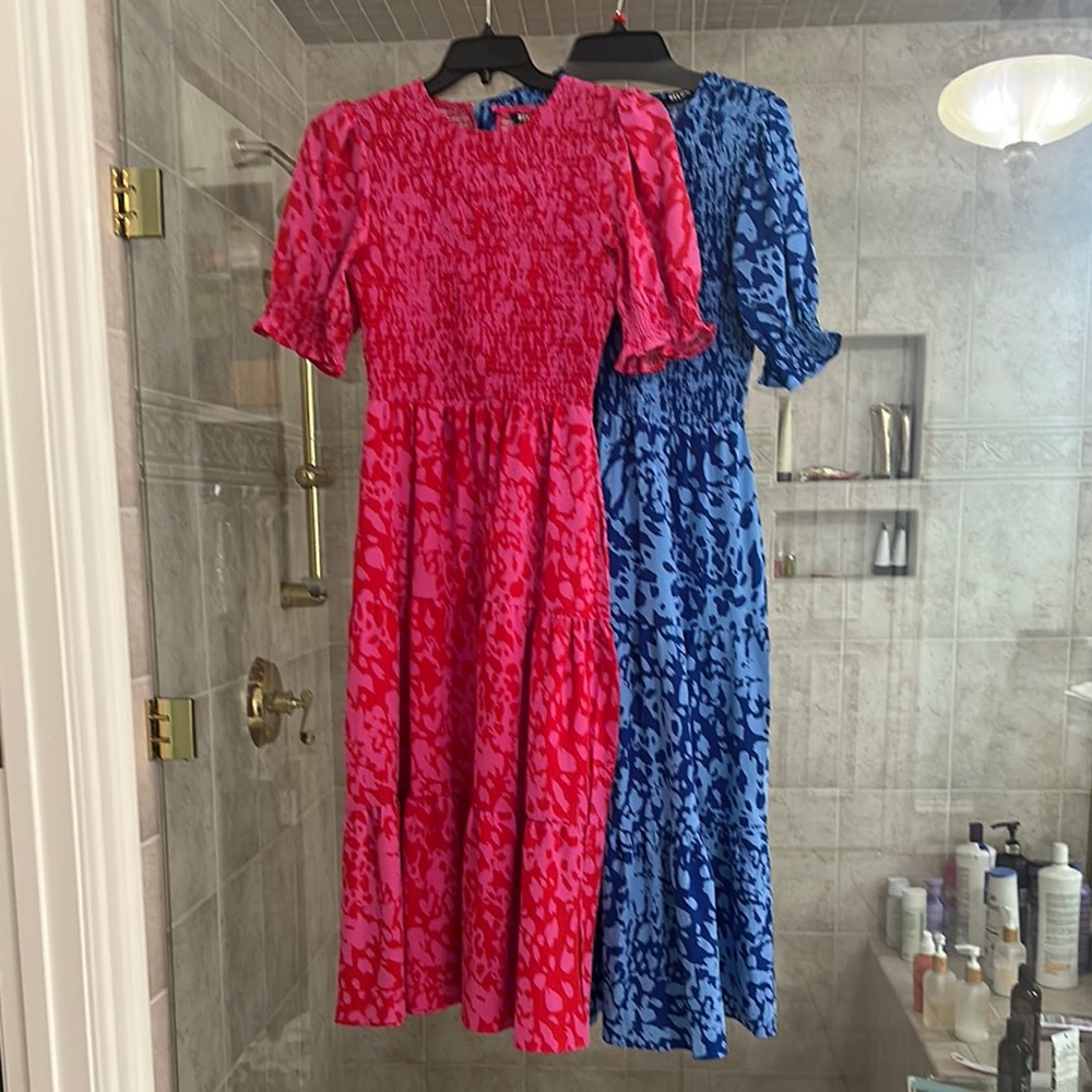 Vibrant Red and Blue Patterned Dresses